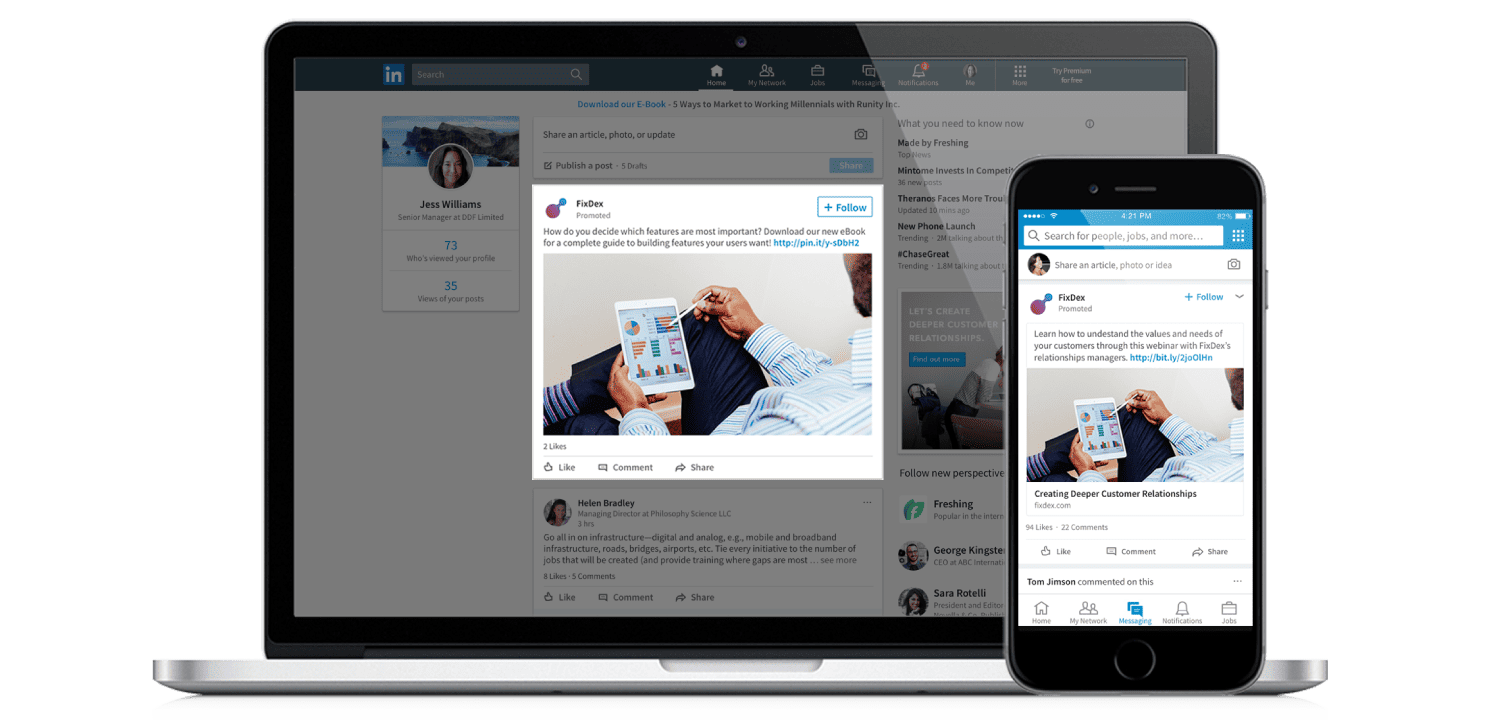 Images of how a blog boost appears on desktop and mobile