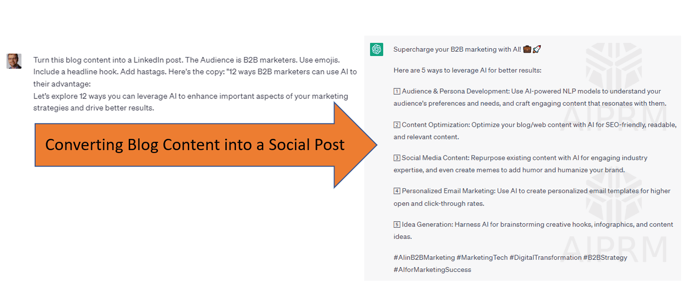 ChatGPT for B2B Marketing | converting blog into social post