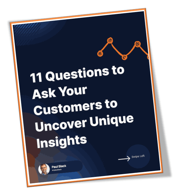 11 Questions to Ask Your Customers to Uncover Unique Insights | Brochure cover with trend line