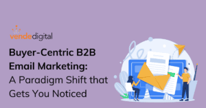 Purple background with email marketers talkign about Buyer-Centric B2B Email Marketing