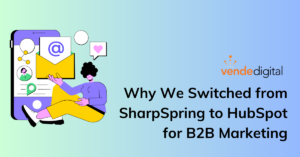 Person in front of a phone | Why We Switched from SharpSpring to HubSpot for B2B Marketing | VD